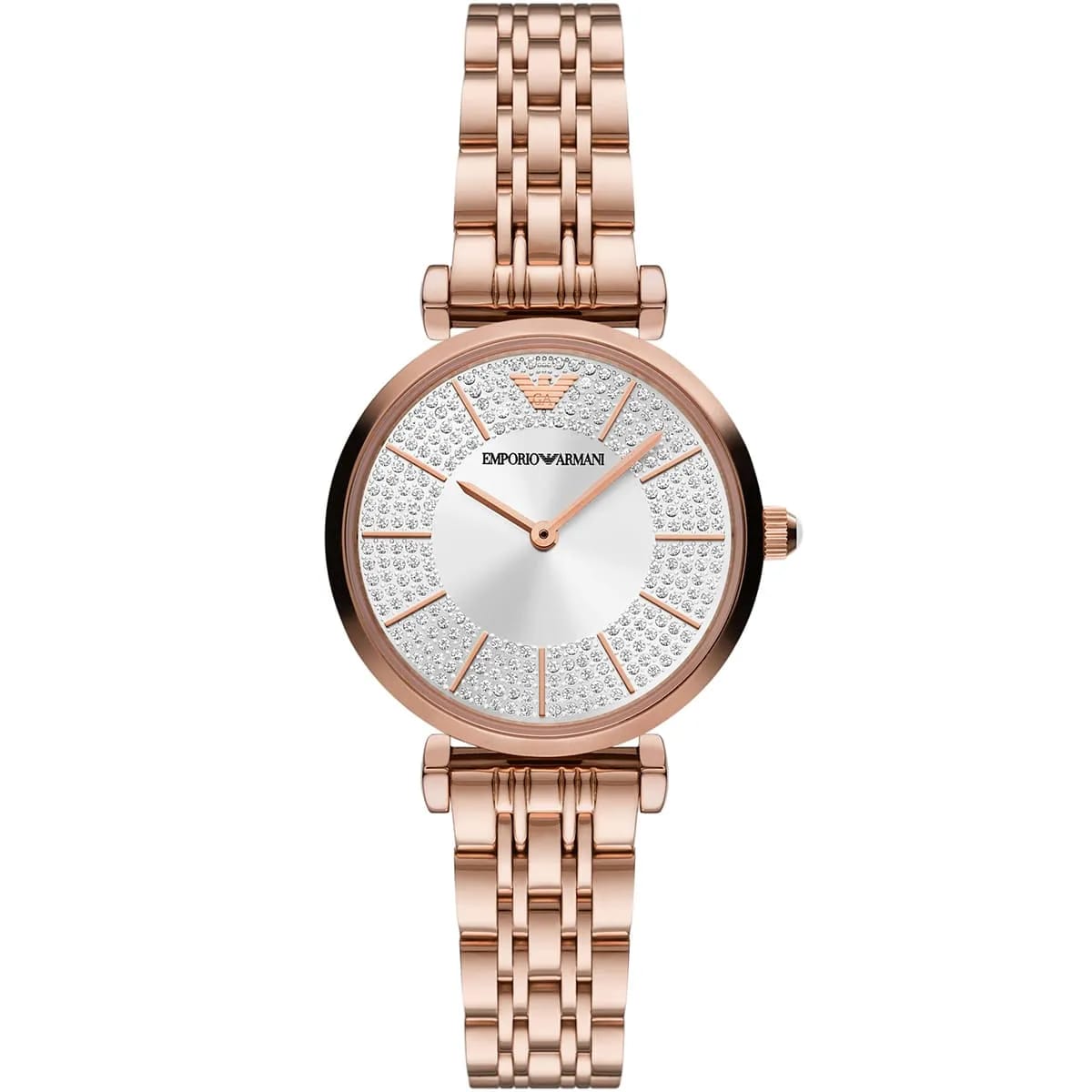 Emporio Armani AR11446 Women’s Silver Crystal Dial Rose Gold Gianni T-Bar Watch