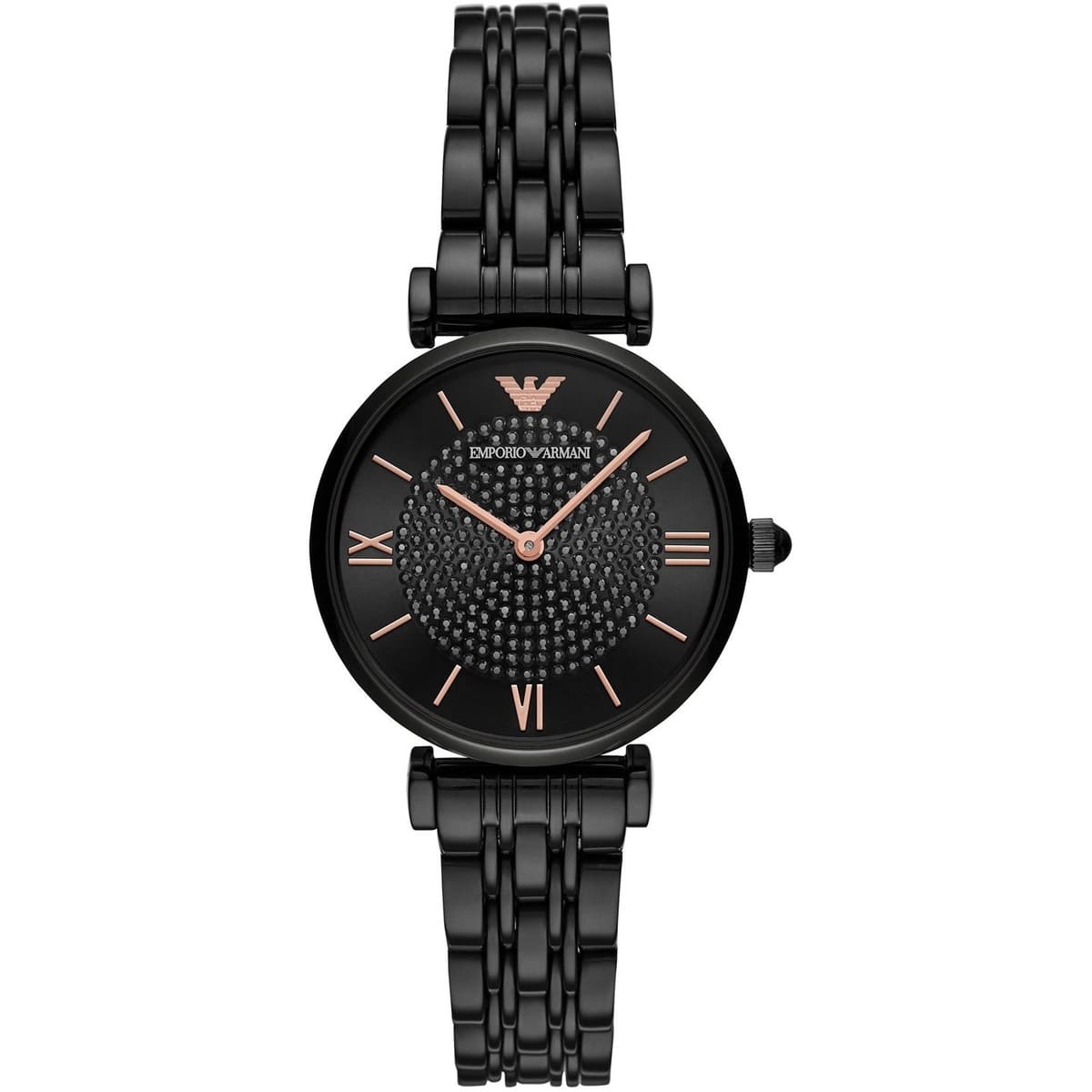 Emporio Armani AR11245 Women’s Black Dial Rose Gold Gianni T-Bar Watch