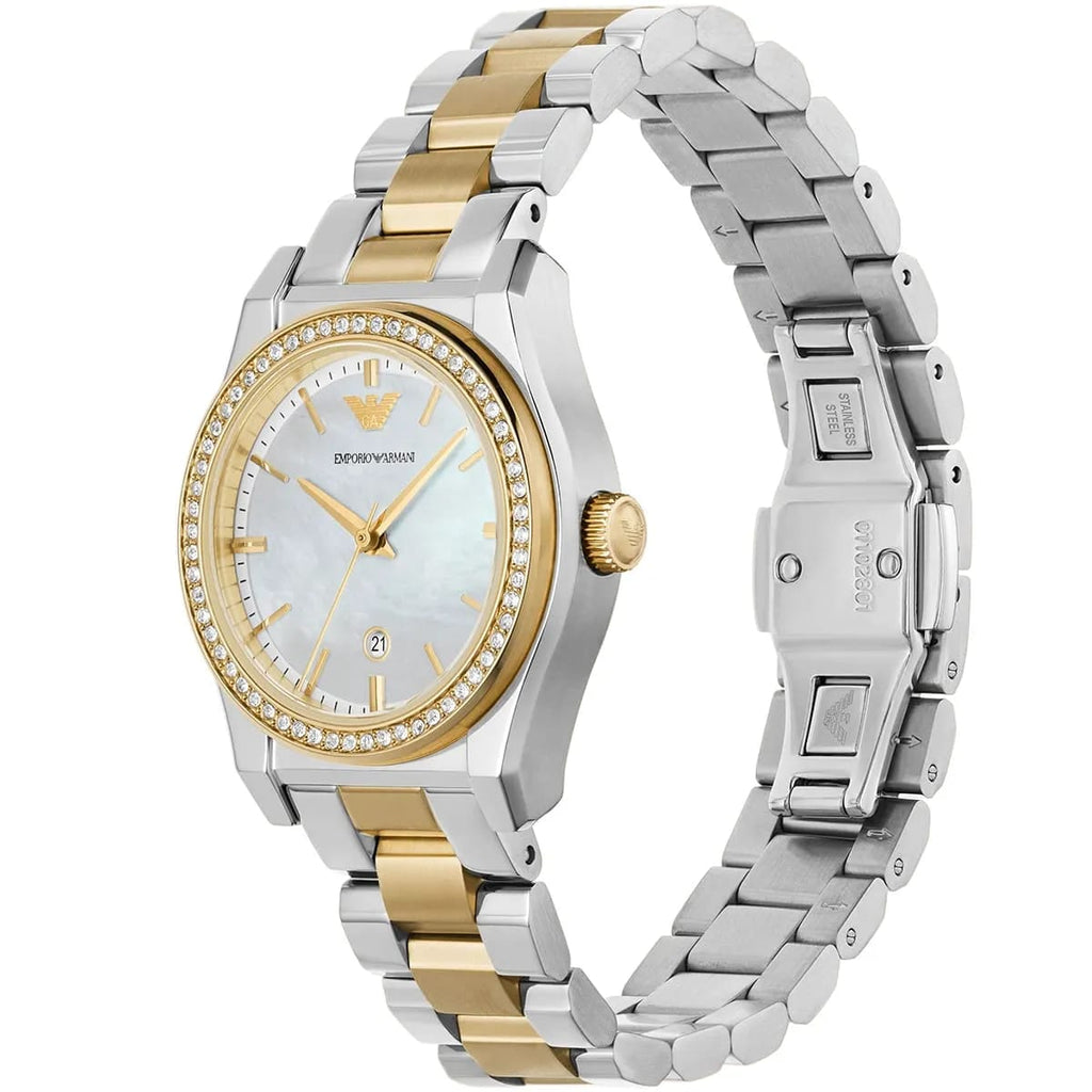 Emporio Armani AR11559 Women’s Mother of Pearl Dial Two-Tone Stainless Steel Federica Watch