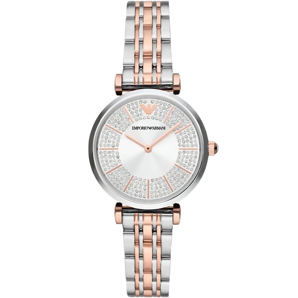 Emporio Armani Gianni T-Bar AR11537 Women's Two-Tone Crystal Encrusted Dial Luxury Watch