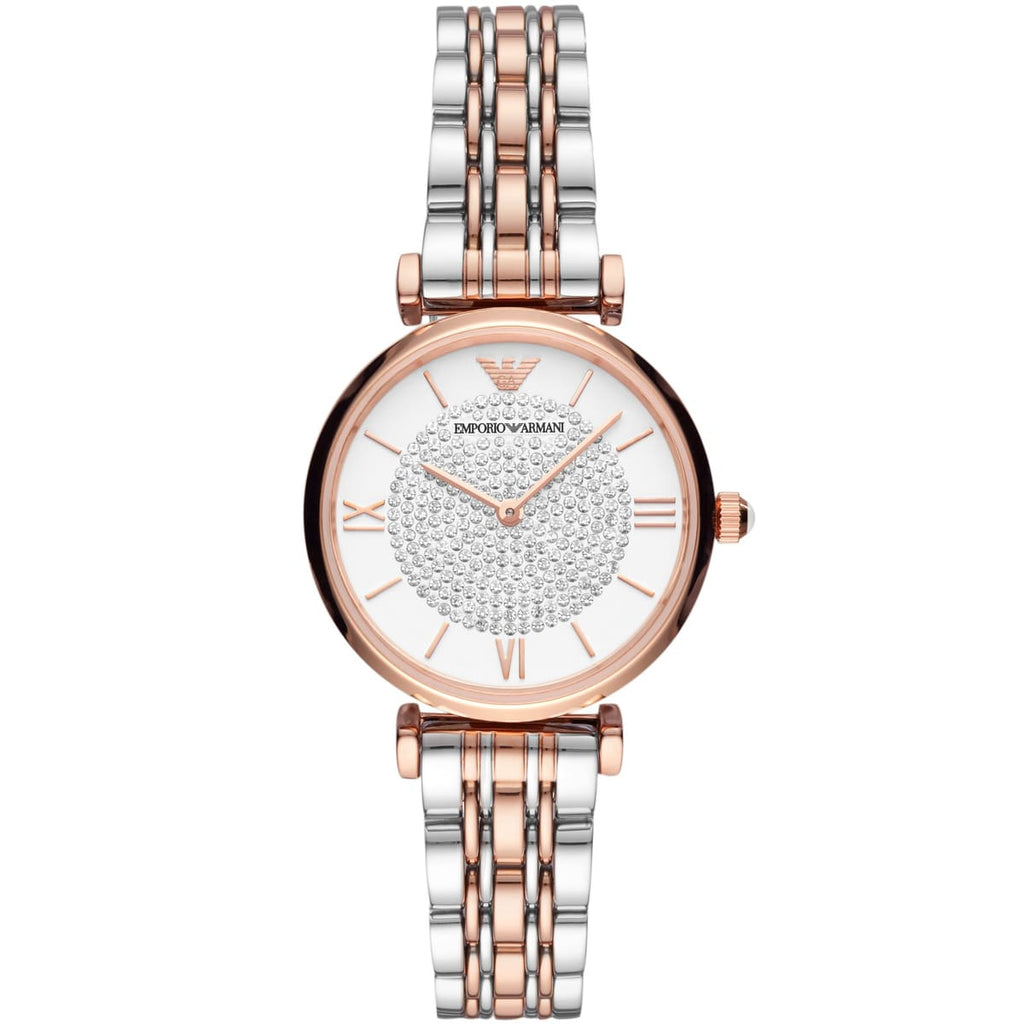 Emporio Armani Gianni T-Bar AR80035 Women's Two-Tone Crystal Pavé Dial Luxury Watch