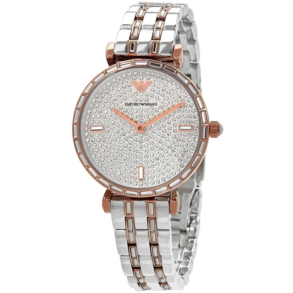 Emporio Armani AR11293 Women’s Crystal Dial Two-Tone Silver Rose Gold Stainless Steel Gianni T-Bar Watch