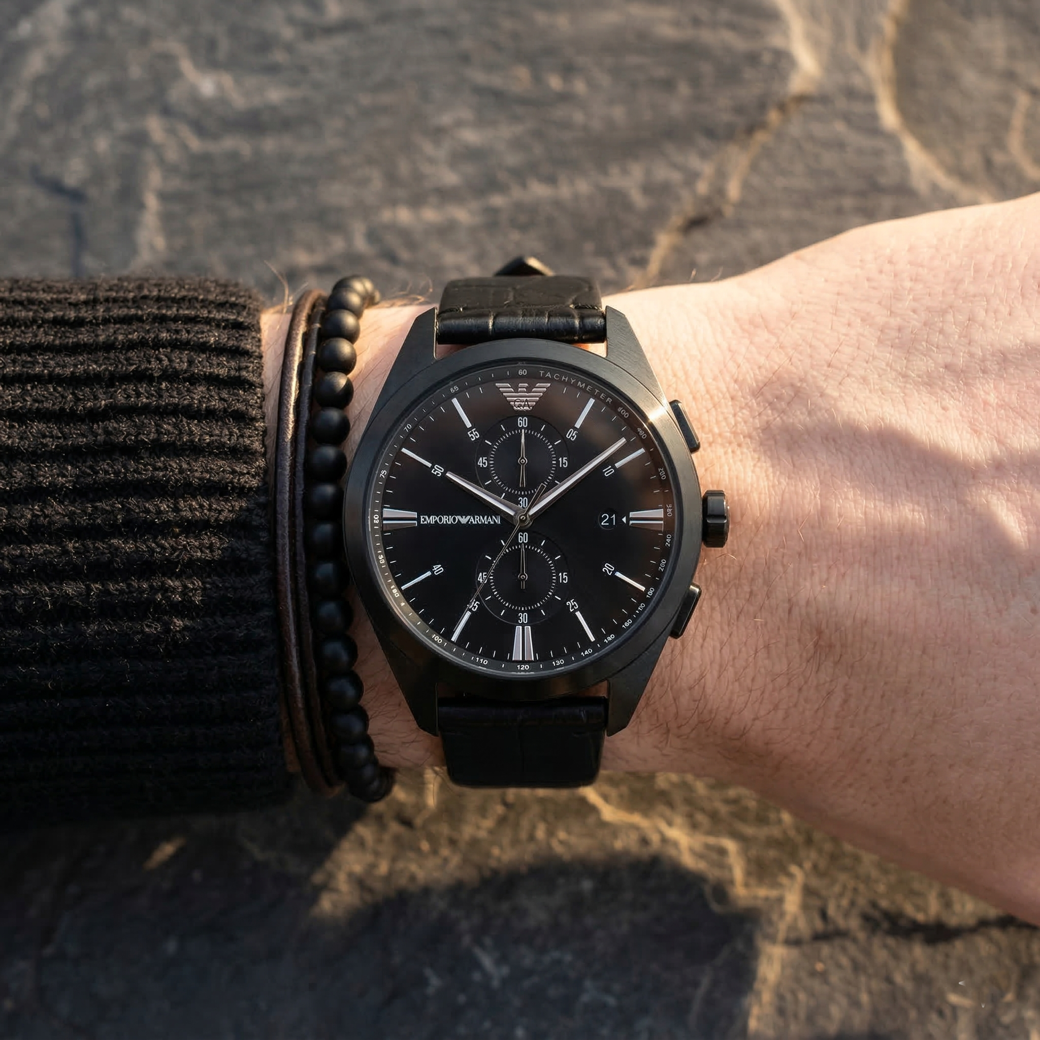 Emporio Armani Claudio AR11483 All Black Chronograph Leather Men's Watch
