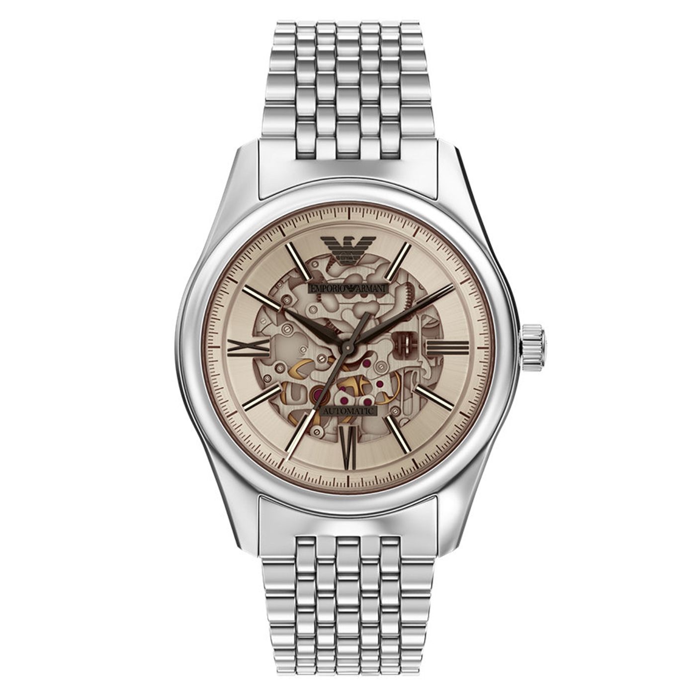 Emporio Armani Antonio AR60095 Silver-Tone Beige Skeleton Automatic Men's Watch
