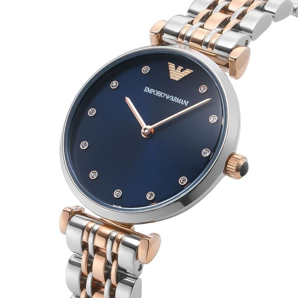 Emporio Armani Gianni T-Bar AR11092 Two-Tone Blue Dial Crystal Watch