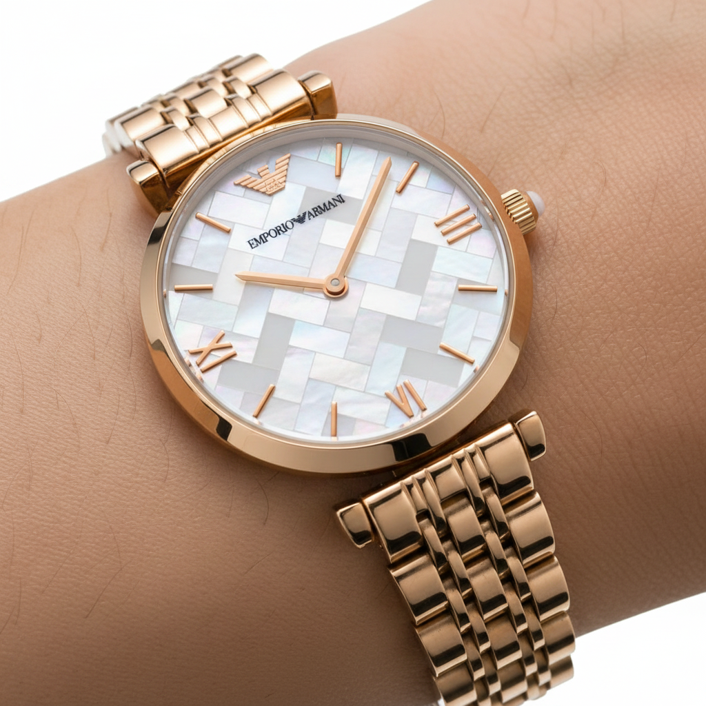 Emporio Armani Gianni T-Bar AR11110 Rose Gold Mosaic Dial Watch