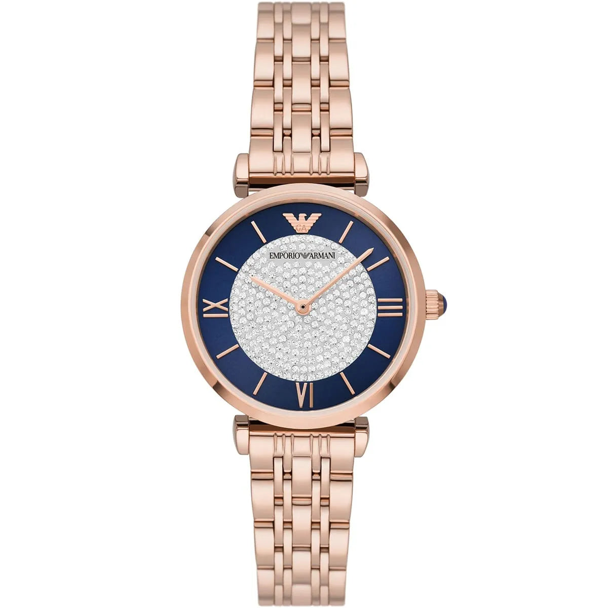 Emporio Armani Gianni T-Bar AR11423 Rose Gold & Navy Crystal Ladies Watch