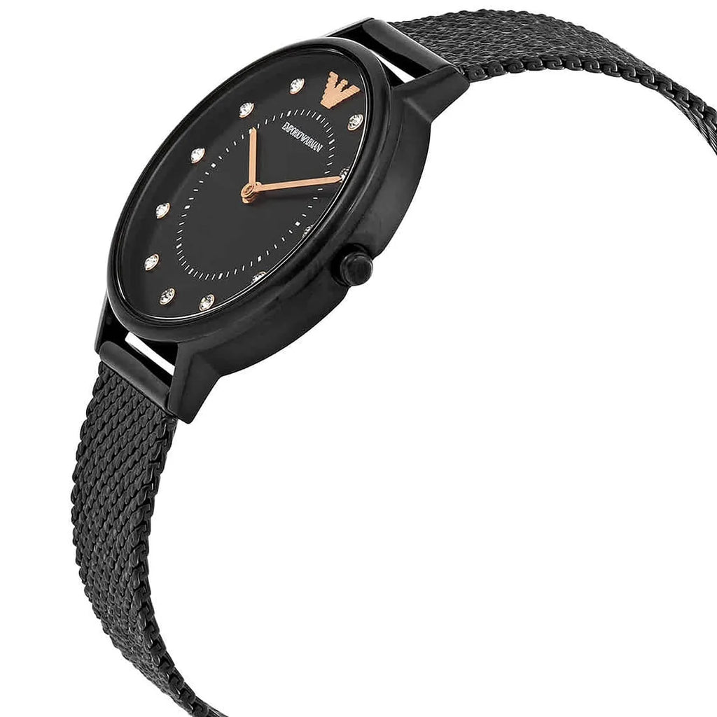 Emporio Armani Kappa AR11252 Black Mesh Strap Crystal Watch