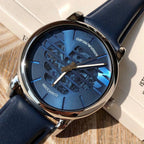 Emporio Armani Luigi AR60030 Meccanico Automatic Skeleton Blue Leather Watch