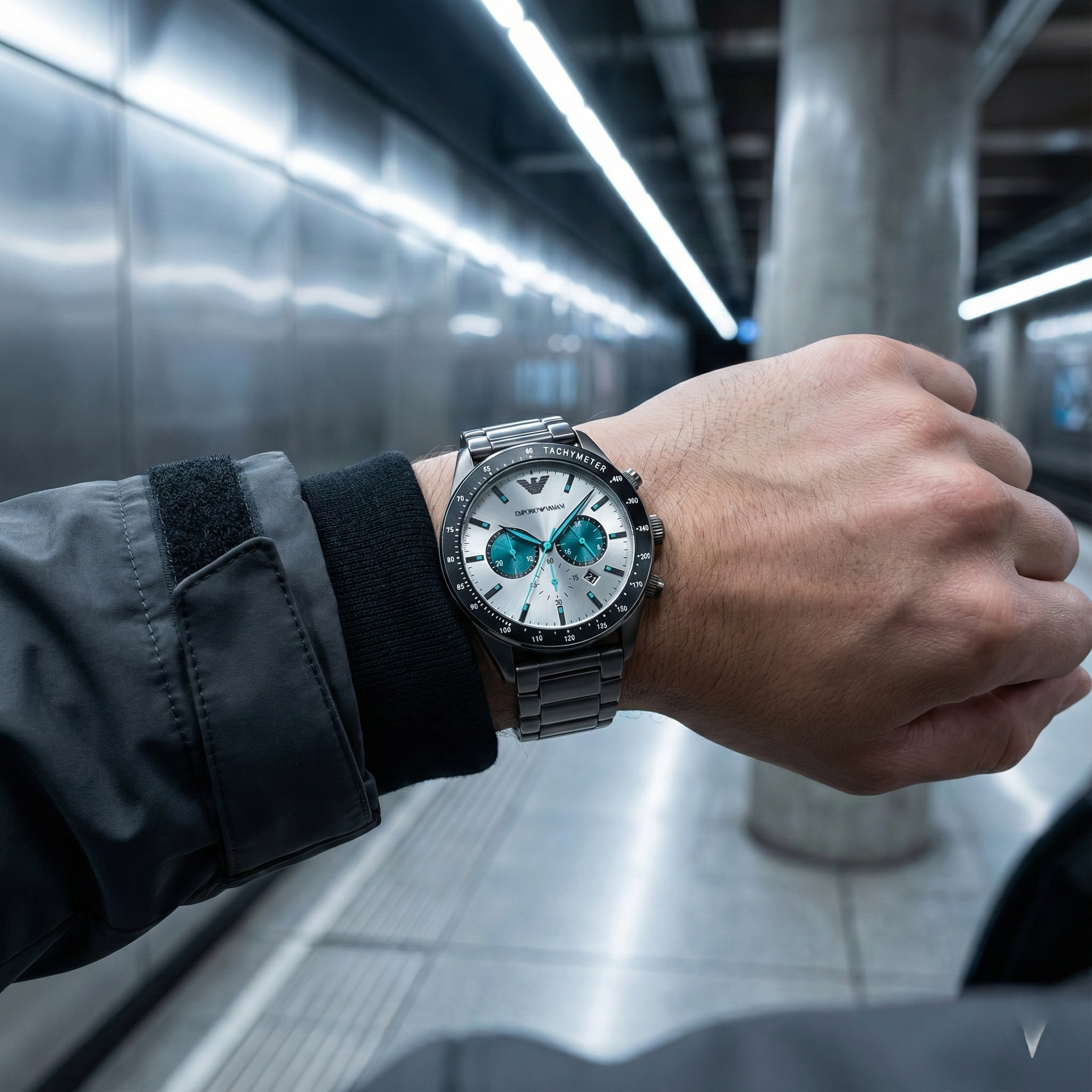 Emporio Armani Mario AR11471 Gunmetal Watch with Teal Accents