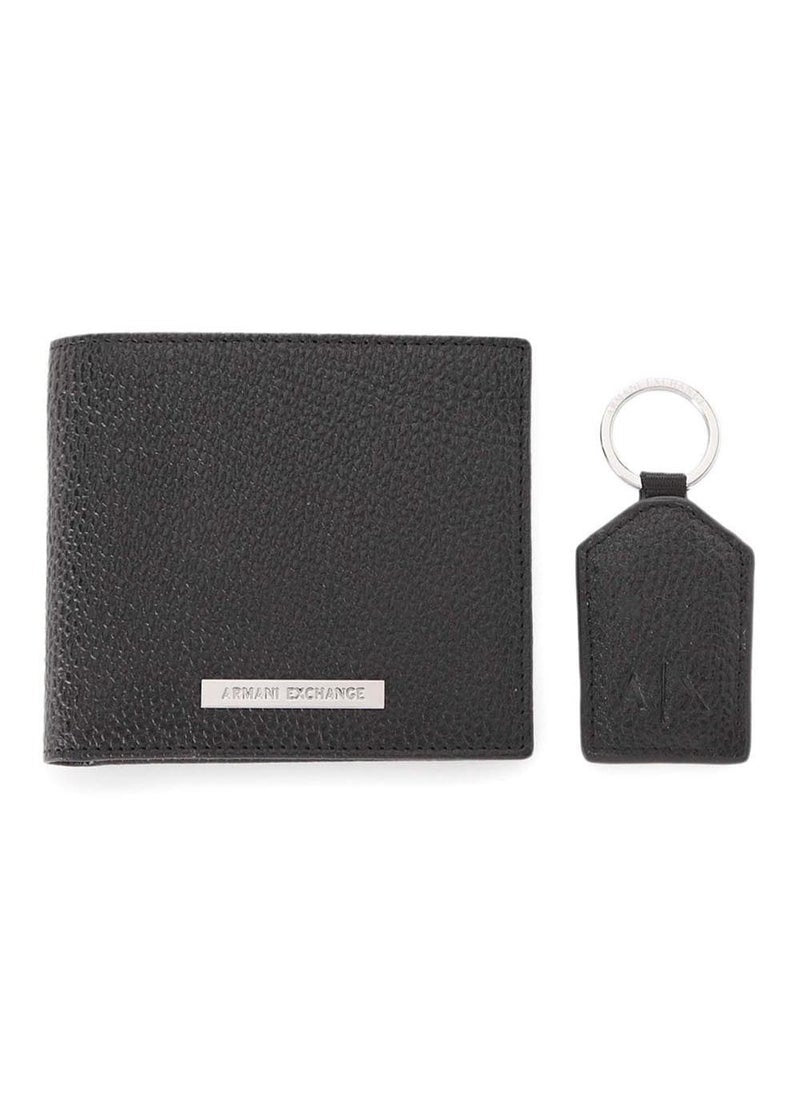 AX Black Leather Wallet & Keychain Set For Men 16#