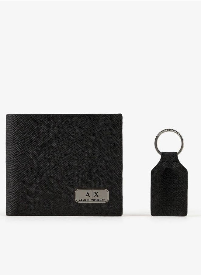 AX Black Leather Wallet & Keychain Set For Men 17#