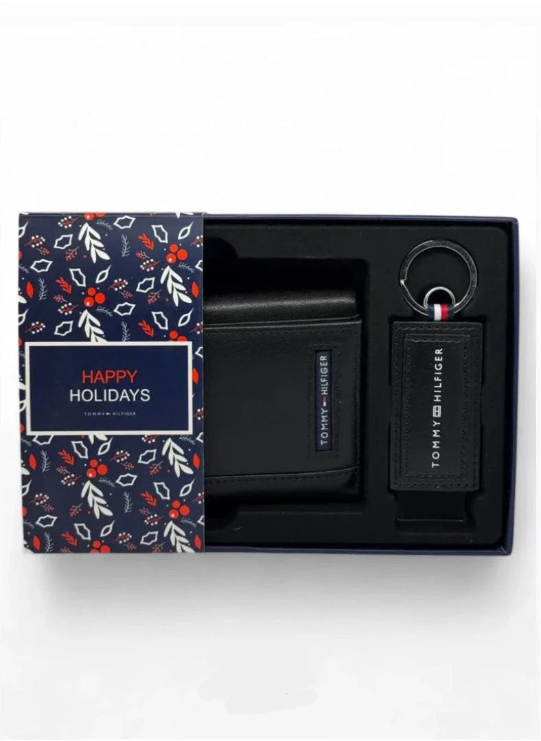 TH Black Leather Wallet-Keychain Set For Men 2#