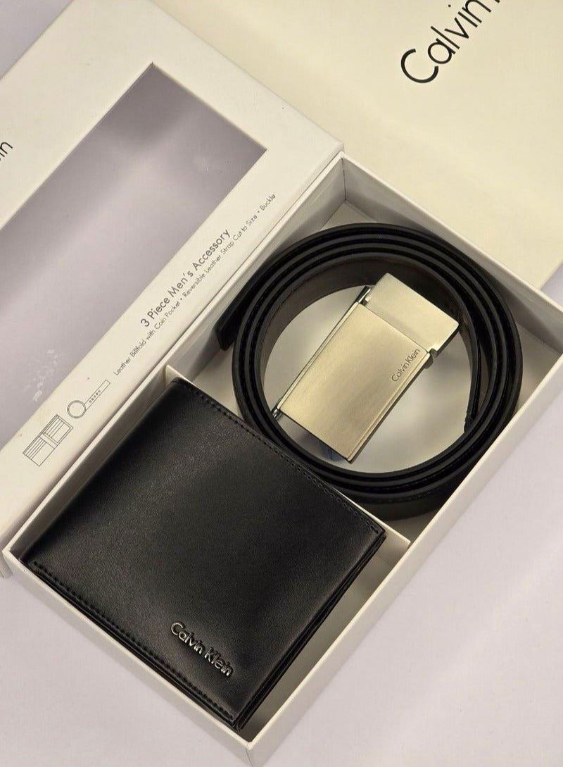 CK Black Leather Wallet-Belt Set For Men 12#