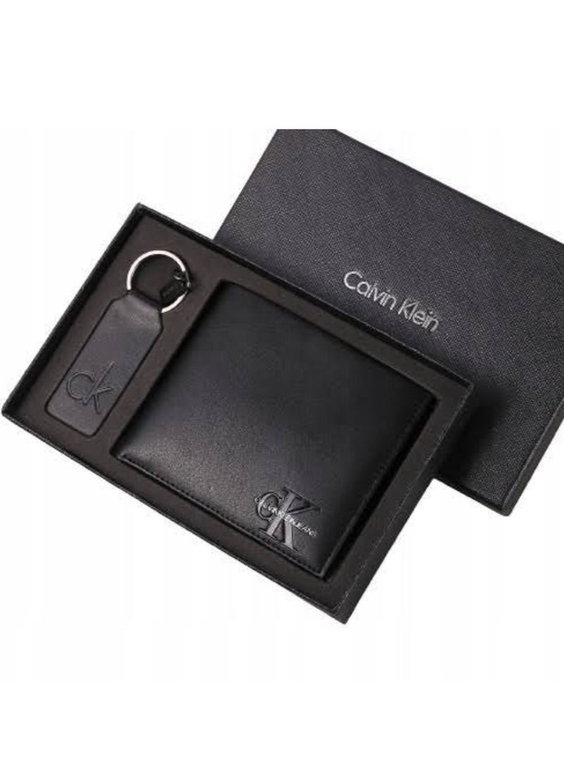 CK Black Leather Wallet & Keychain Set For Men 6#