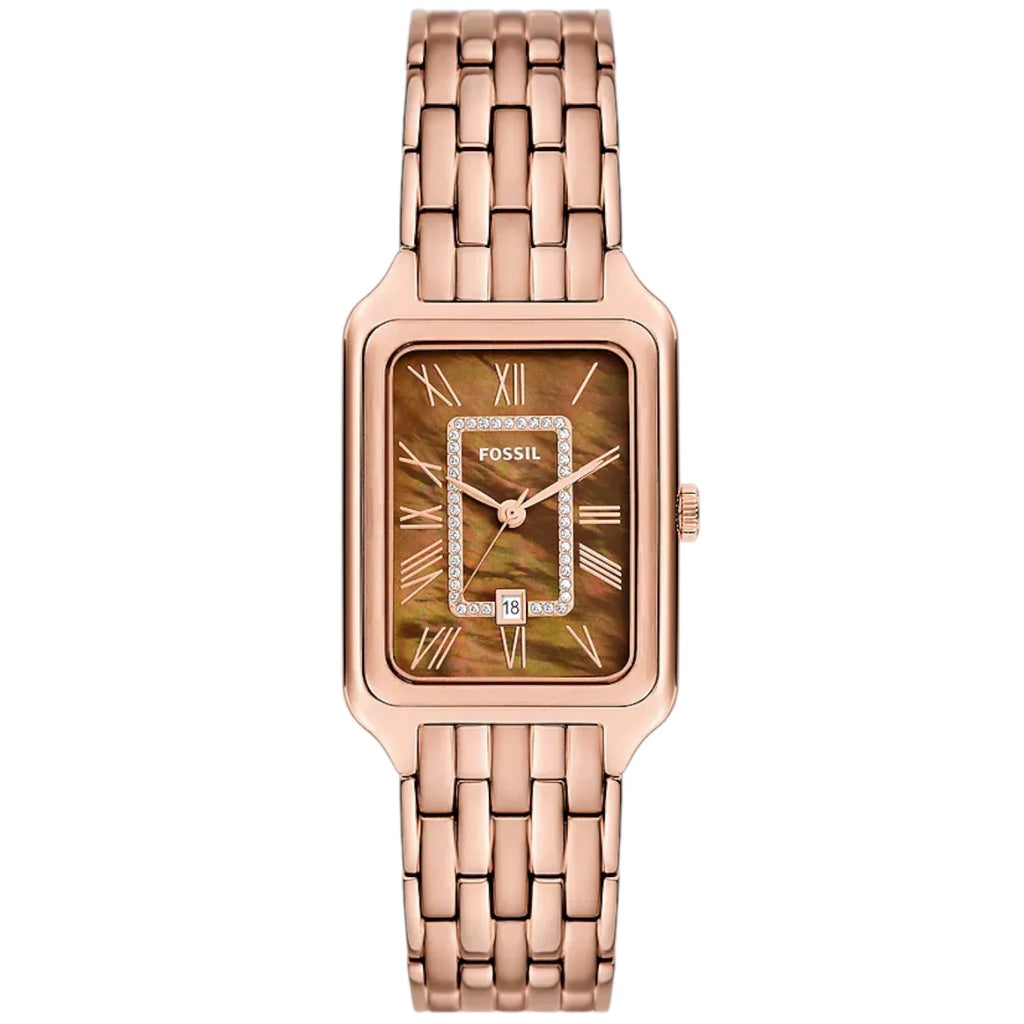 Fossil Raquel ES5323 Three-Hand Brown Mother of Pearl Rose Gold-Tone Stainless Steel Women's Watch