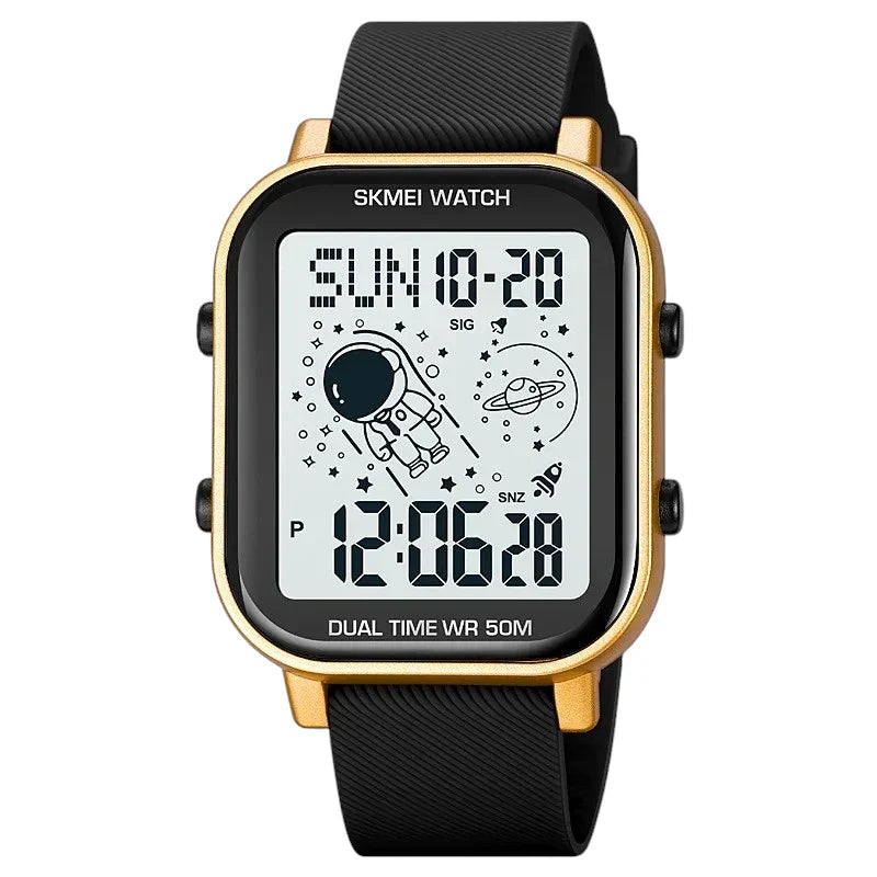 ساعة سكيمي 1971 رياضية متعددة الوظائف منبه تقويم بإضاءة LED رقمية لون ذهبي سوار اسود