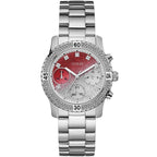 Guess Confetti W0774L7 Silver Tone Red Gradient Glitter Dial Watch