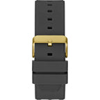 Guess Cut-Thru GW0325G1 Gold Tone Case Black Bezel Black Rubber Strap Watch