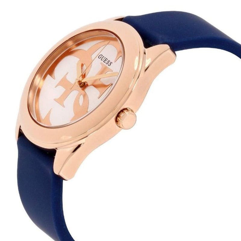 Guess G-Twist W0911L6 Rose Gold Stainless Steel Blue Silicone Ladies Watch