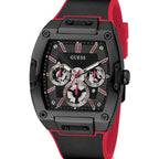 Guess Phoenix GW0202G7 Black Case Red Accents Skeleton Dial Rubber Strap Men's Watch