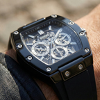 Guess Phoenix GW0203G3 Black Rubber Case Silver Accents Skeleton Dial Watch