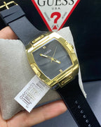 Guess Phoenix GW0386G3 Gold-Tone Case Black Minimalist Dial Leather Strap Men's Watch