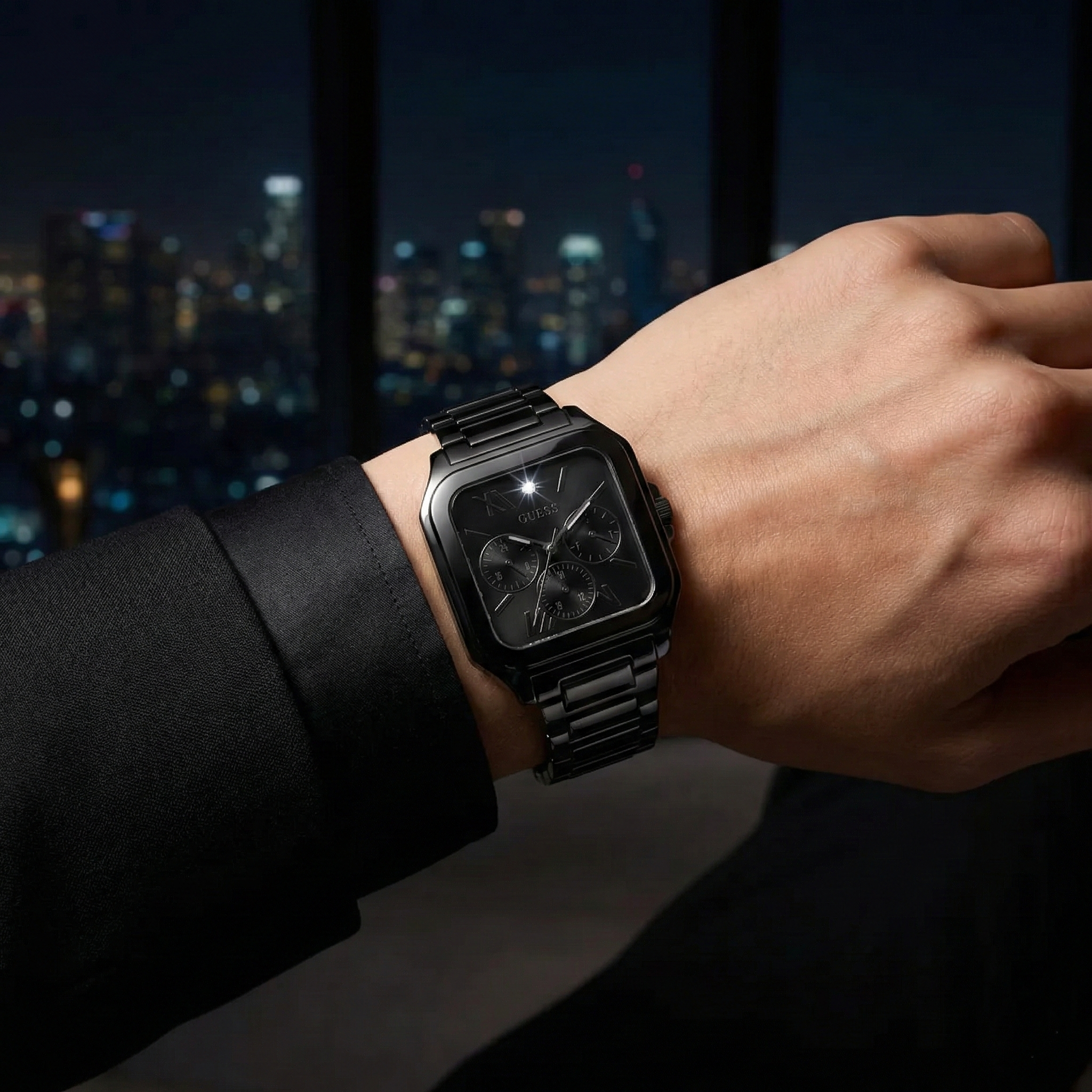 Guess GW0631G2 Full Black Square Case Multifunction Dress Men's Watch