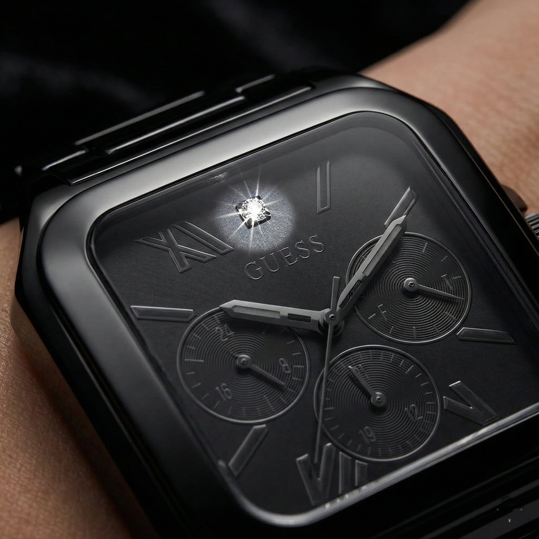 Guess GW0631G2 Full Black Square Case Multifunction Dress Men's Watch