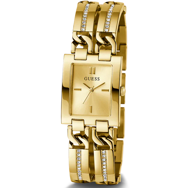 Guess GW0668L2 Gold Tone Rectangular Crystal Bracelet Watch