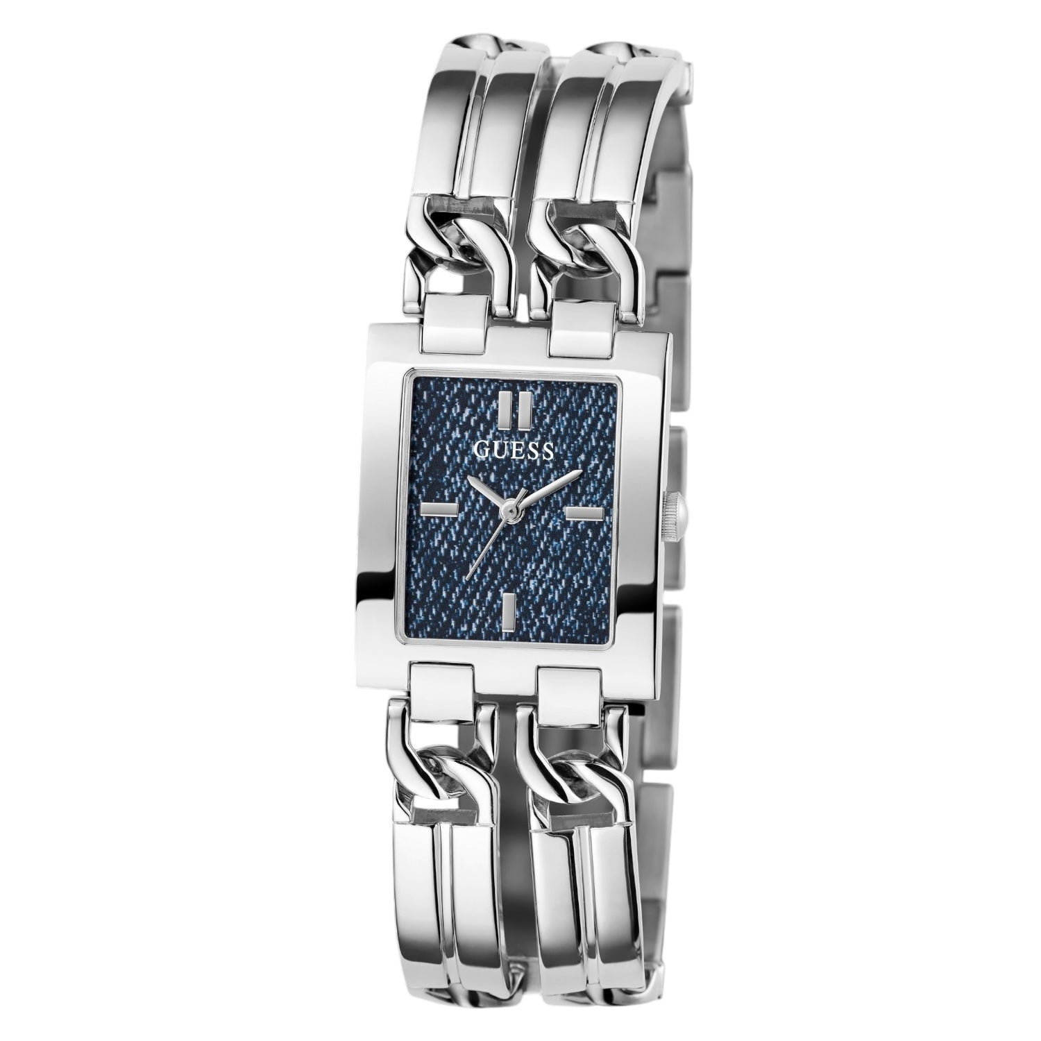 Guess GW0807L1 Silver Tone Rectangular Blue Denim Dial Watch
