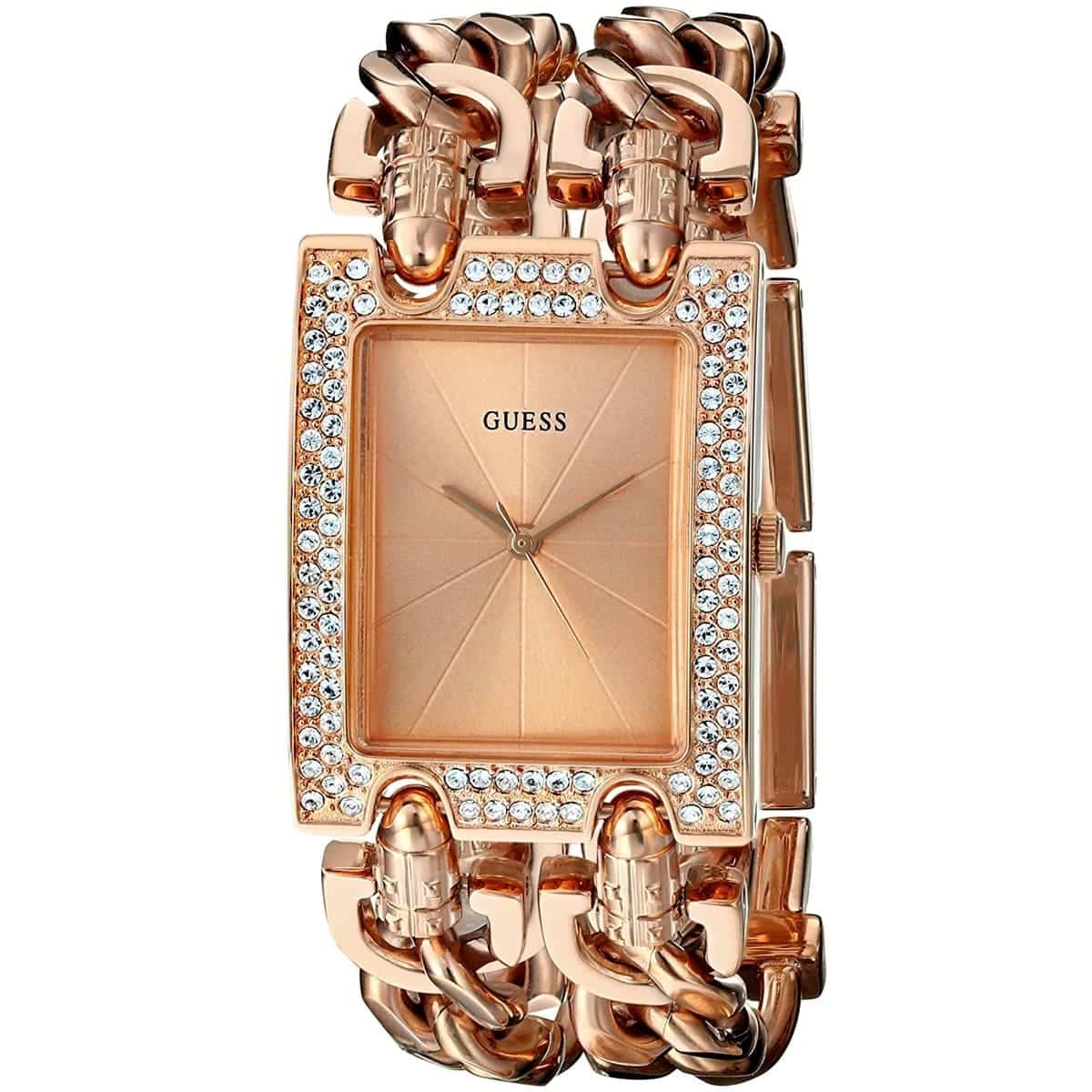 Guess Mod Heavy Metal W0072L3 Rose Gold Chain Bracelet Rectangular Watch