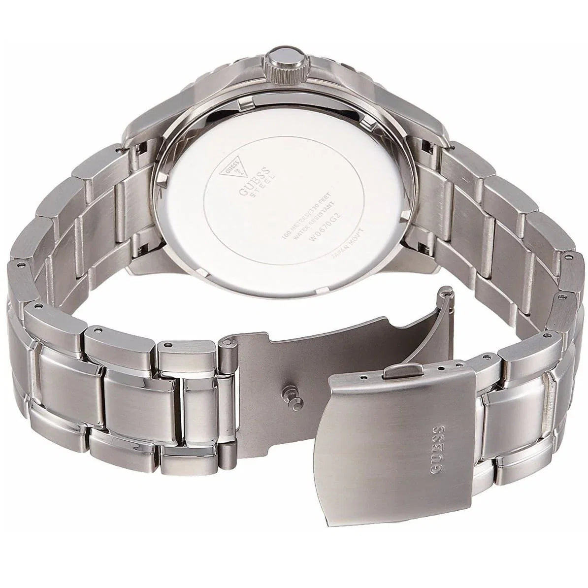 Guess Horizon W0379G3 Silver Tone Blue Dial Chronograph Look Watch