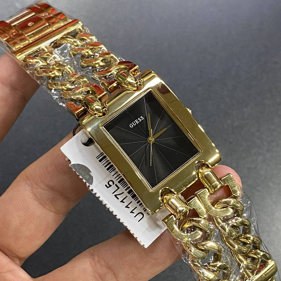 Guess Mod Heavy Metal U1117L5 Gold Tone Chain Bracelet Black Dial Watch
