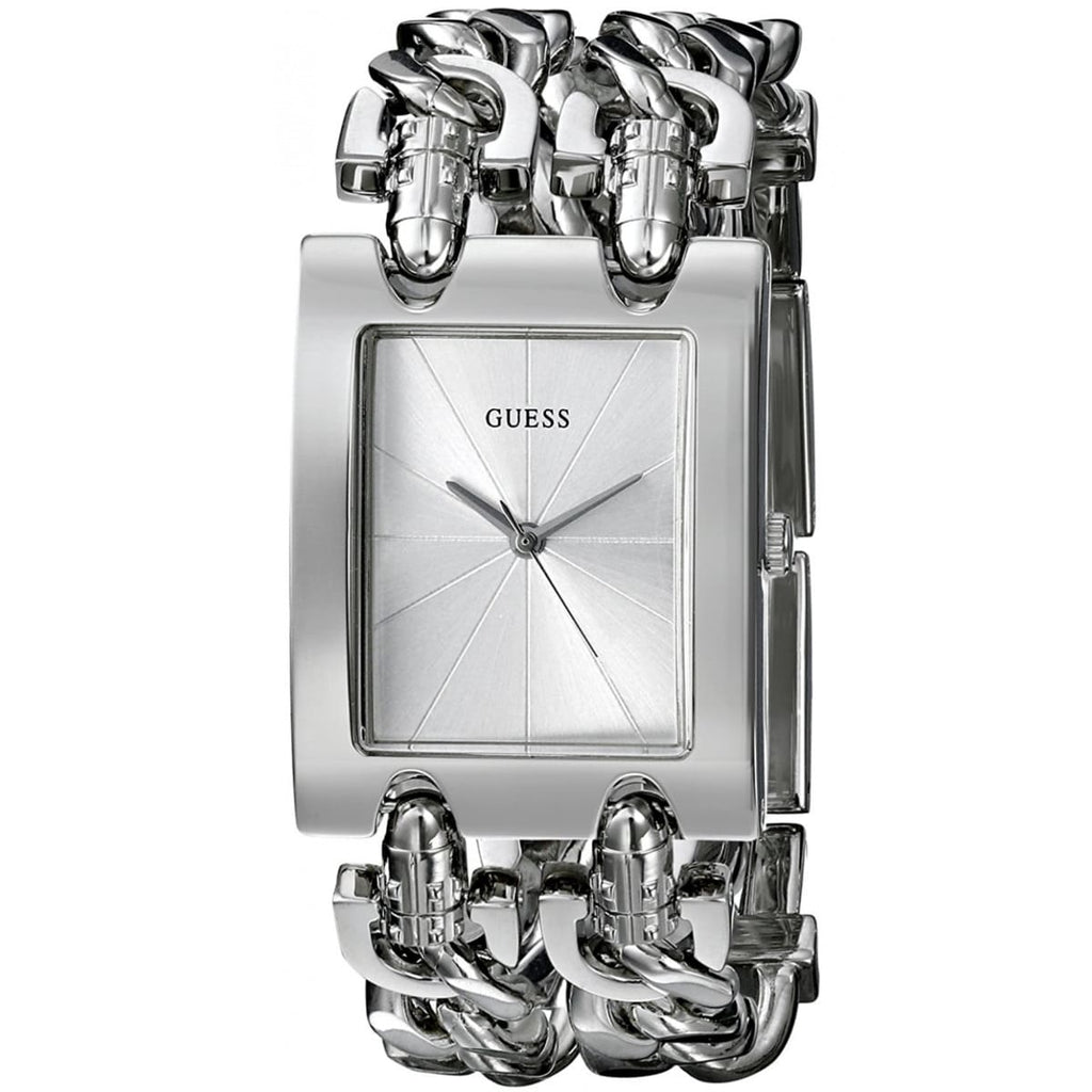 Guess Mod Heavy Metal W1117L1 Silver Tone Chain Bracelet Rectangular Watch