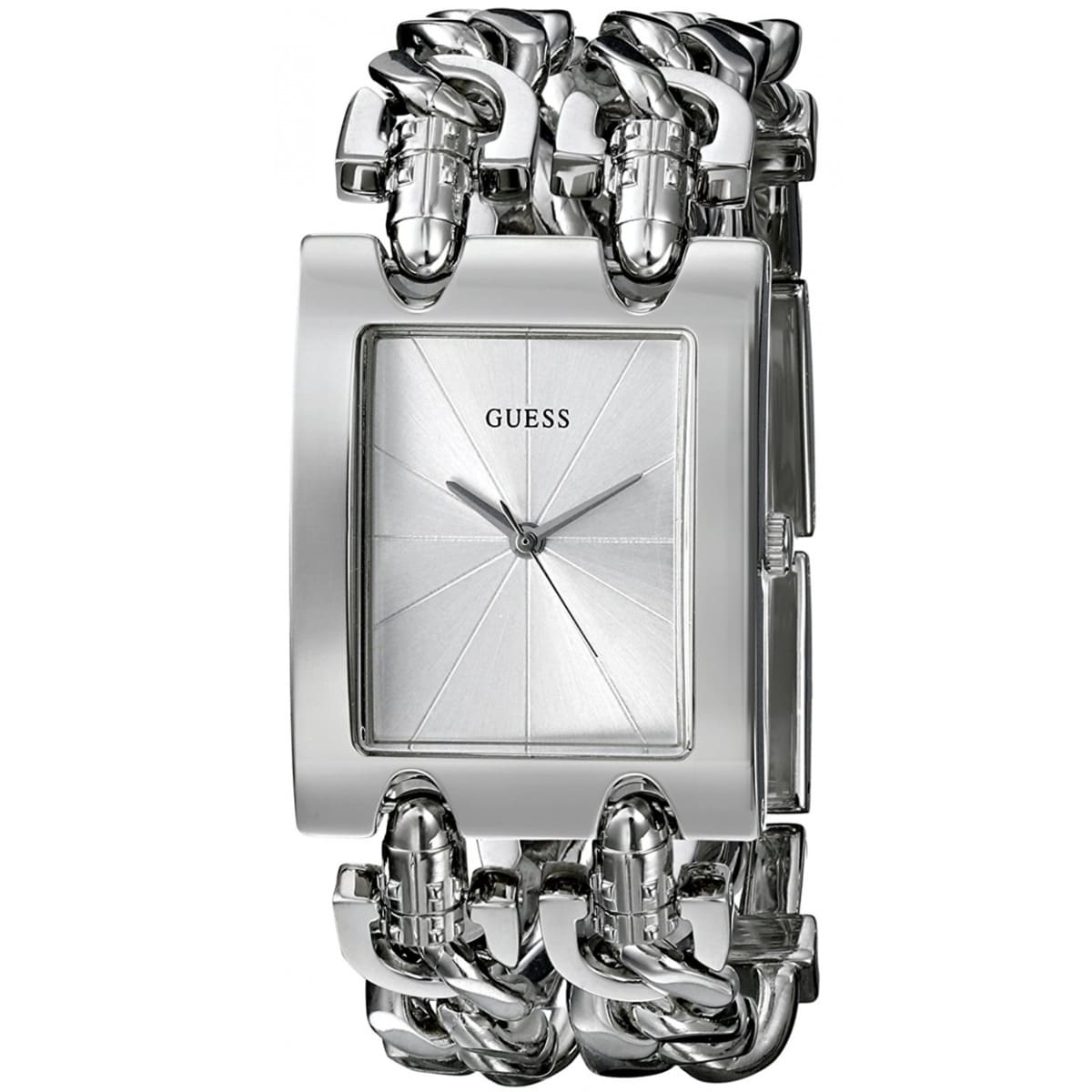 Guess Mod Heavy Metal W1117L1 Silver Tone Chain Bracelet Rectangular Watch