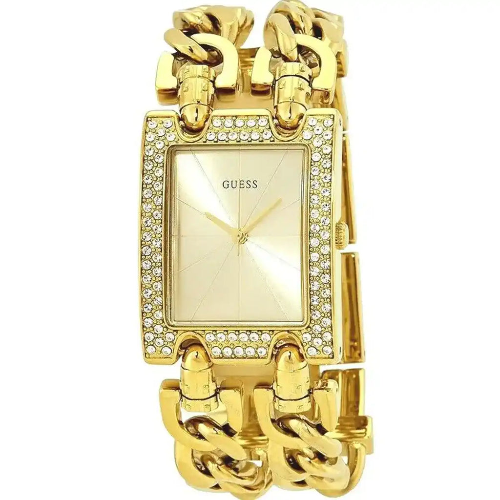 Guess W0072L1 Gold Rectangular Case Chain Bracelet Crystal Bezel Women's Watch