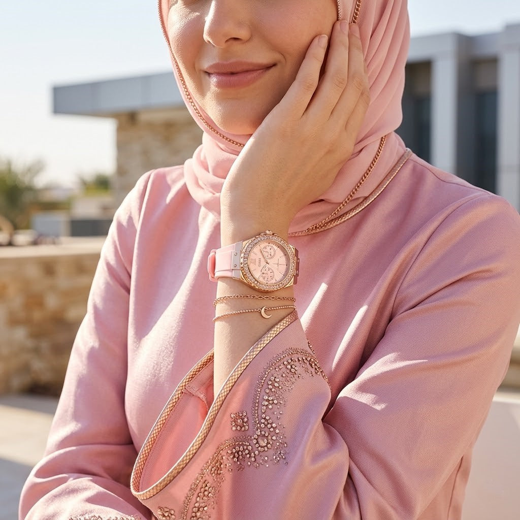 Guess Limelight W1053L3 Multi-Function Pink Dial Women's Pink Rubber Watch