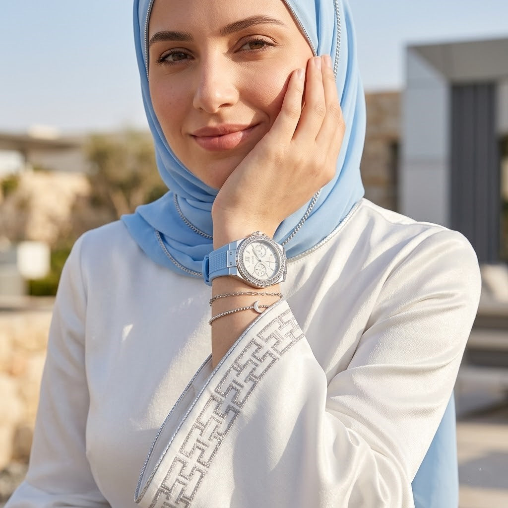 Guess Limelight W1053L5 Multi-Function White Dial Women's Blue Rubber Watch