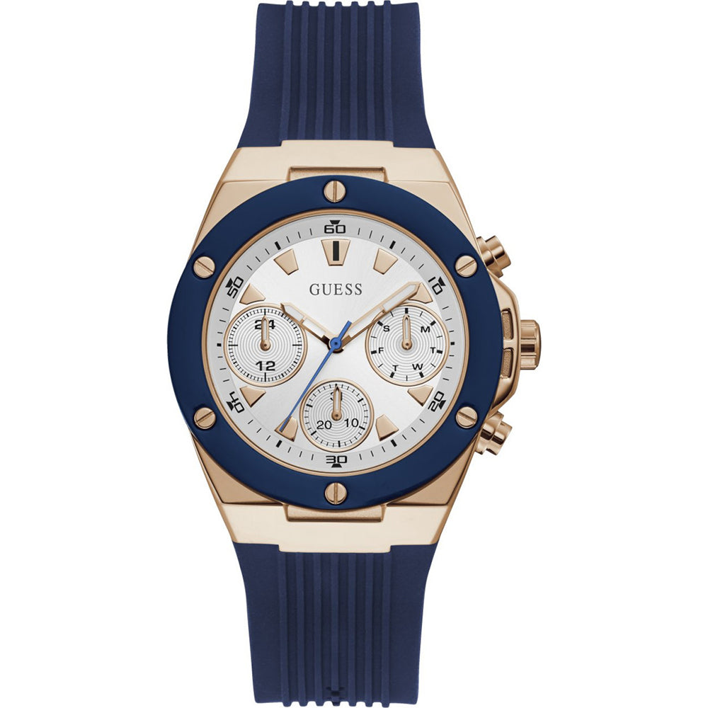 Guess Athena  GW0030L5 Rose Gold Case Silver Dial Blue Rubber Women's Watch