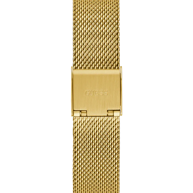 Guess Tapestry GW0354L4 Square Gold Case Crystal Bezel Burgundy Dial Gold Mesh Women's Watch