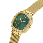 Guess GW0354L5 Square Gold Case Crystal Bezel Green Dial Gold Mesh Women's Watch
