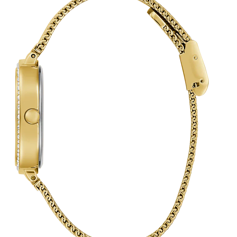 Guess GW0354L5 Square Gold Case Crystal Bezel Green Dial Gold Mesh Women's Watch