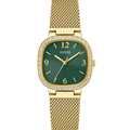 Guess GW0354L5 Square Gold Case Crystal Bezel Green Dial Gold Mesh Women's Watch