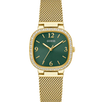 Guess GW0354L5 Square Gold Case Crystal Bezel Green Dial Gold Mesh Women's Watch