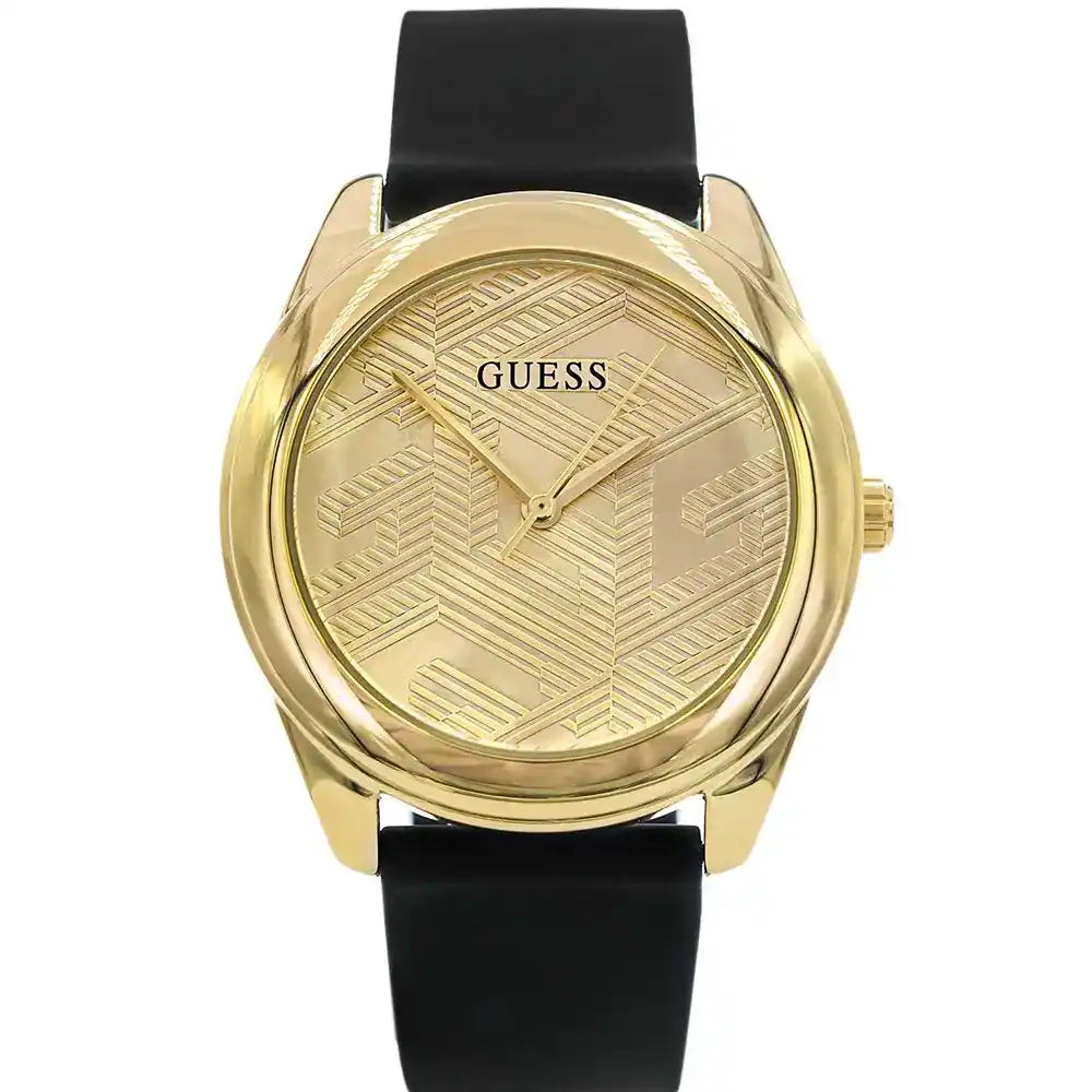Guess Cubed GW0665L1 Gold Tone Case Black Rubber Watch
