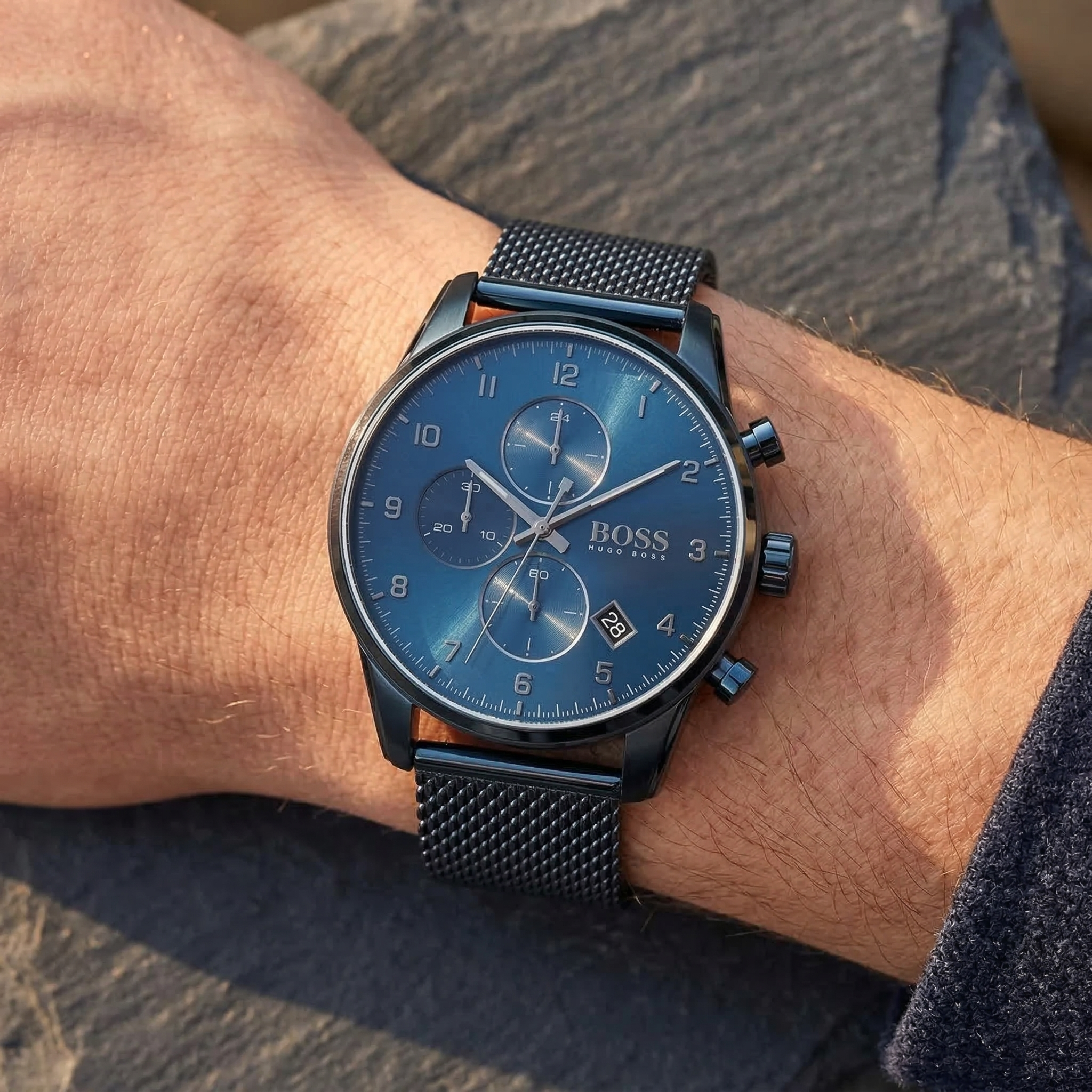 Hugo Boss Skymaster 1513836 Chronograph Blue Dial Men's Mesh Watch