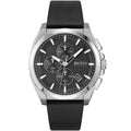 Hugo Boss Grandmaster 1513881 Men's Silver Steel Watch with Black Leather Strap