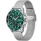 Hugo Boss Admiral 1513905 Men's Green Diver Watch Silver Mesh