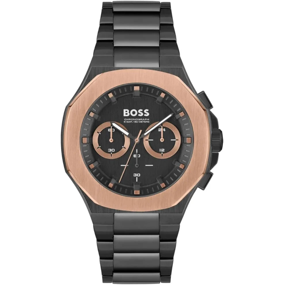 Hugo Boss Taper 1514090 Men's Black Steel Watch with Gold Bezel